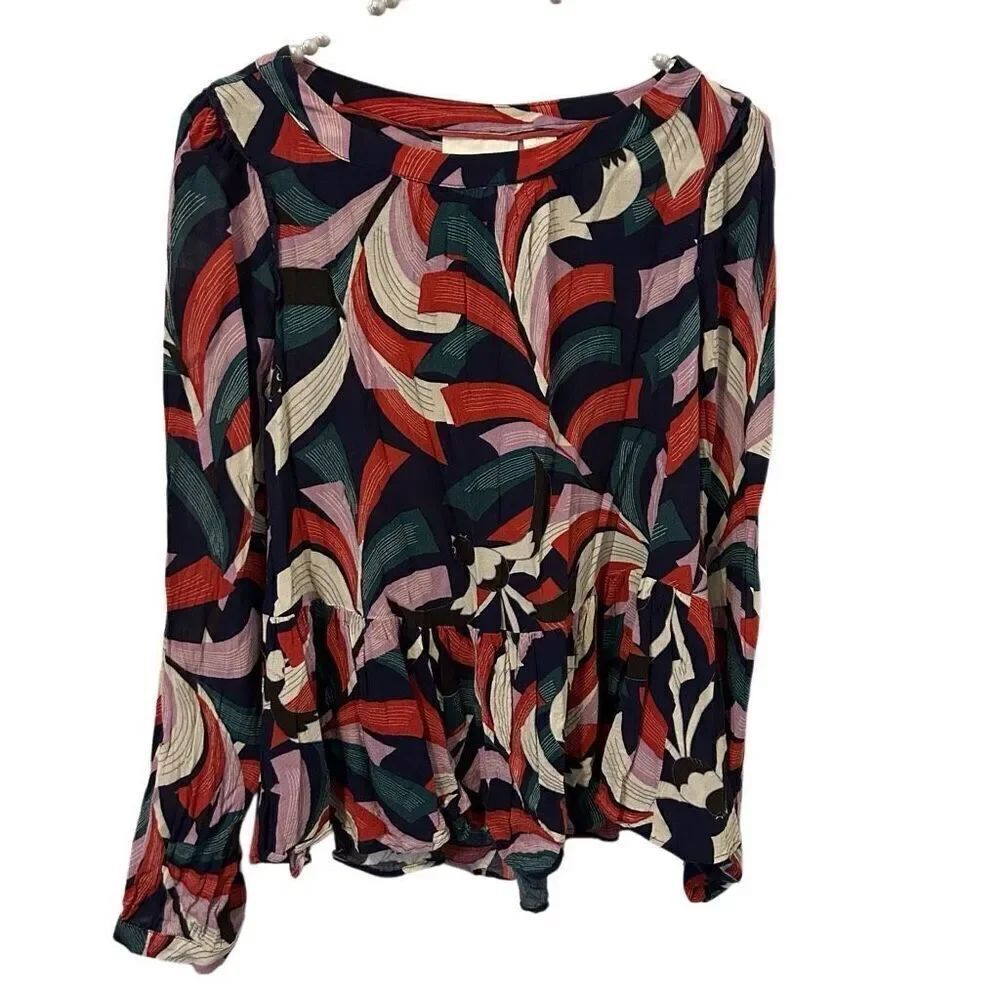 Maeve Anthropologie small Cheyenne fairy ruffle peplumβtop bird print colorful